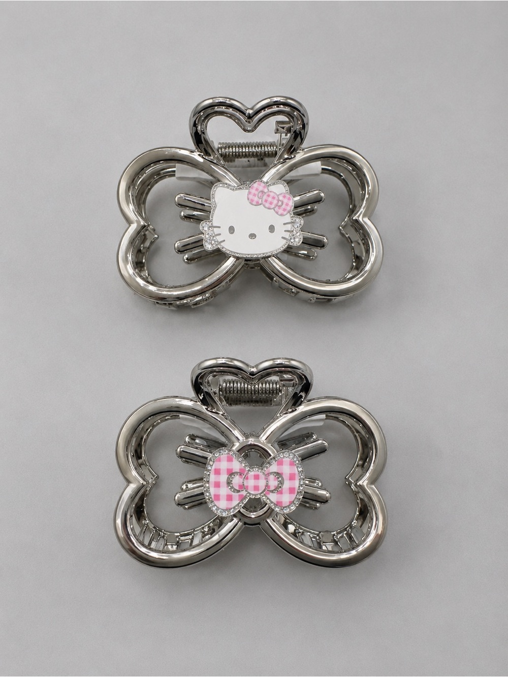 Hello Kitty Silver Hair Claw Clips 2-Piece Set – Pink Gingham Bow